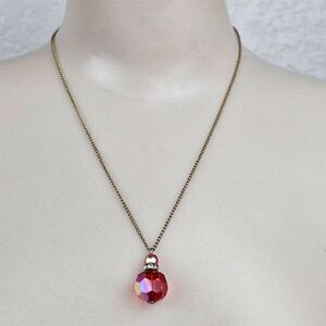 Vintage Red Pink Aurora Borealis AB Crystal Glass Bead Faceted Rondelle Necklace